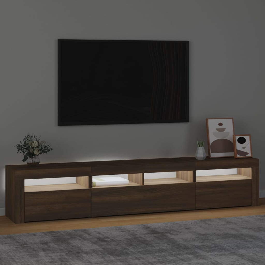 vidaXL TV Cabinet with LED Lights Brown Oak 210x35x40 cm