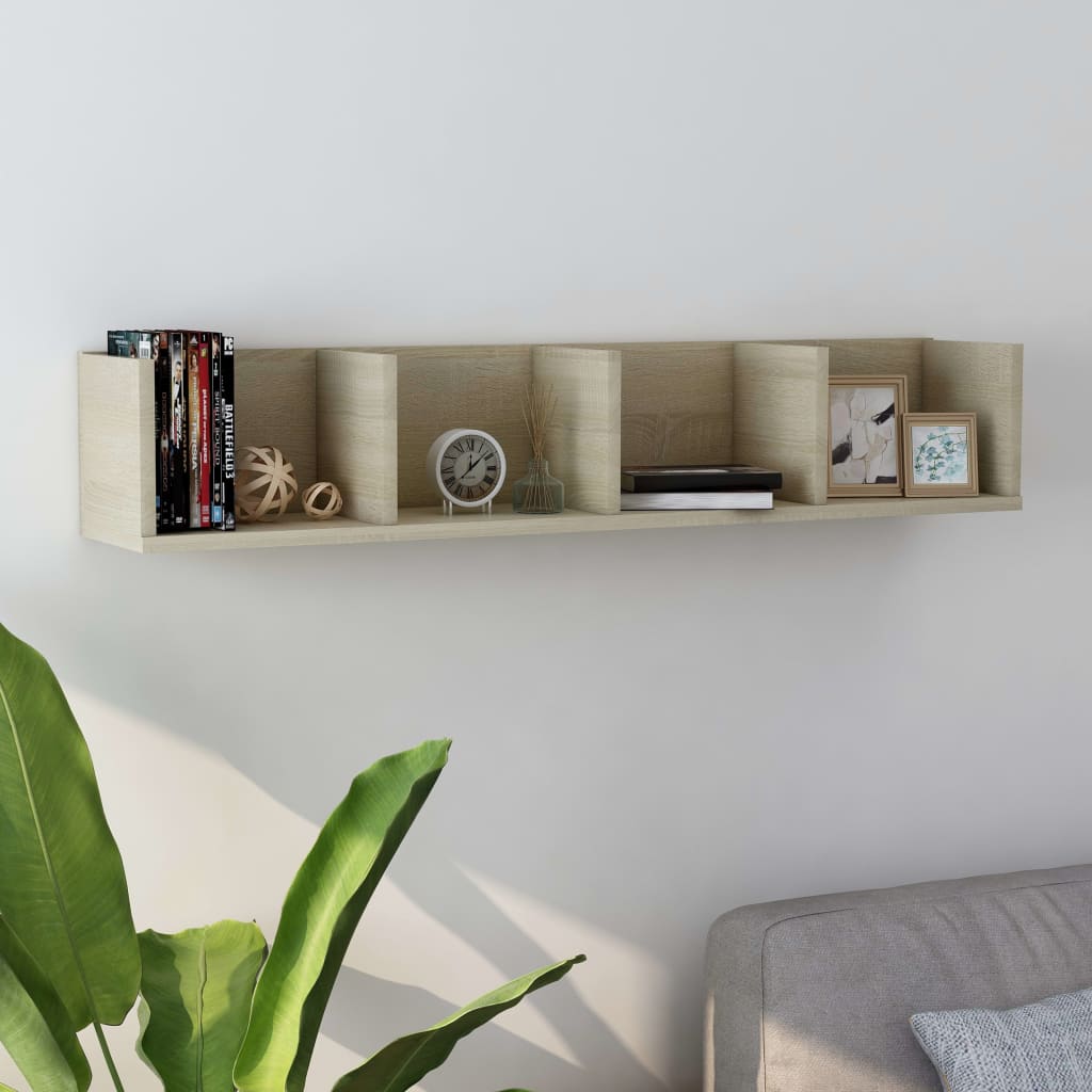 vidaXL CD Wall Shelf Sonoma Oak 100x18x18 cm Engineered Wood