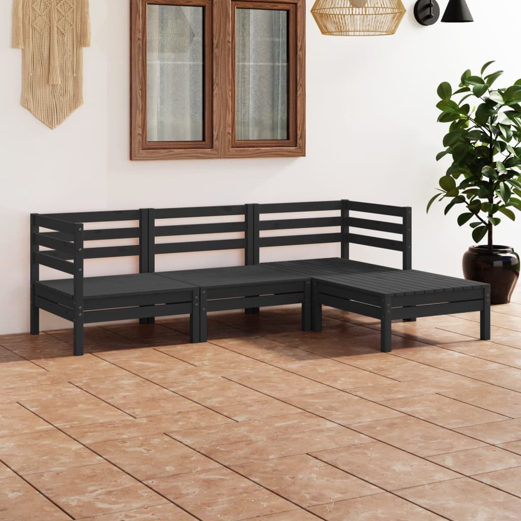 vidaXL 4 Piece Garden Lounge Set Solid Pinewood Black