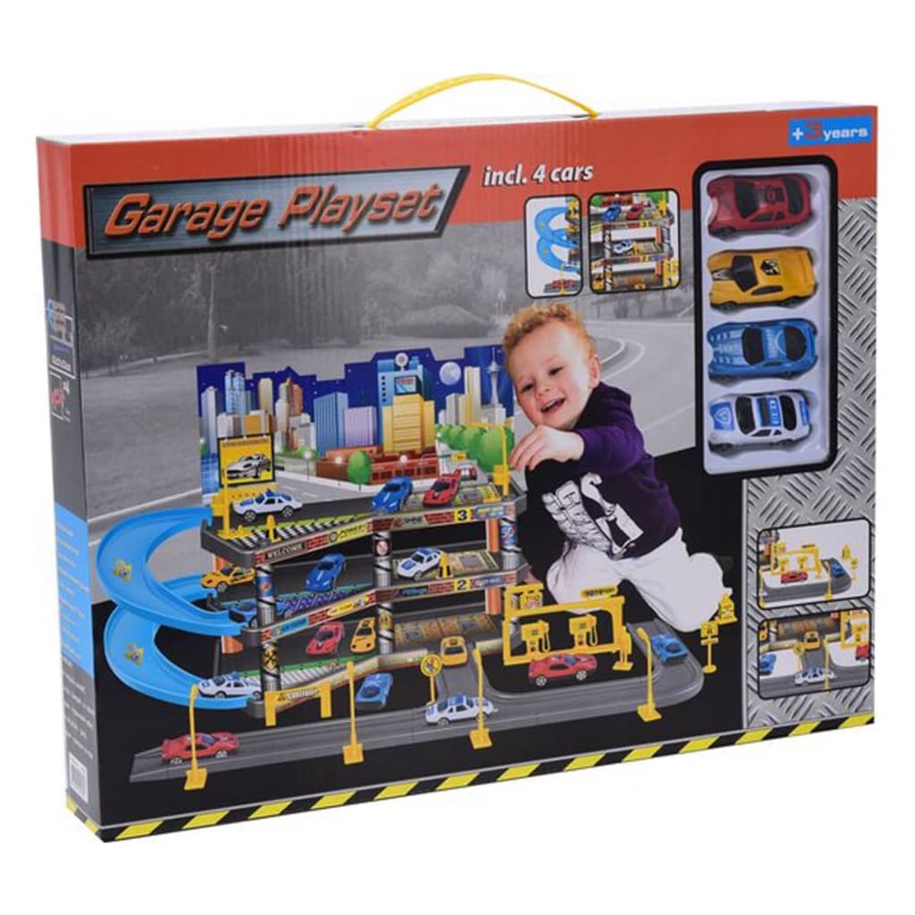 Tender Toys Garage Playset with 4 Toy Cars 62x31x33 cm Grey and Blue