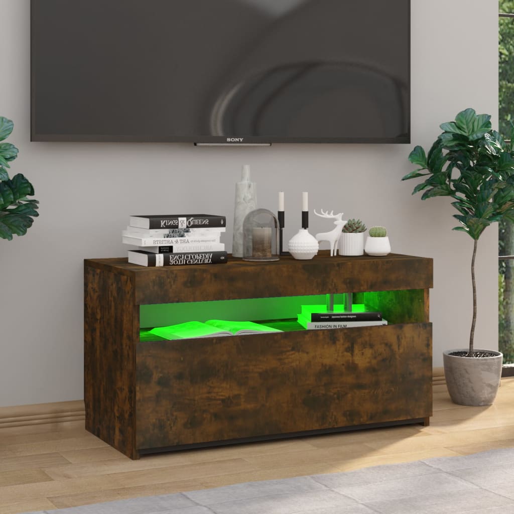 vidaXL TV Cabinet with LED Lights Smoked Oak 75x35x40 cm