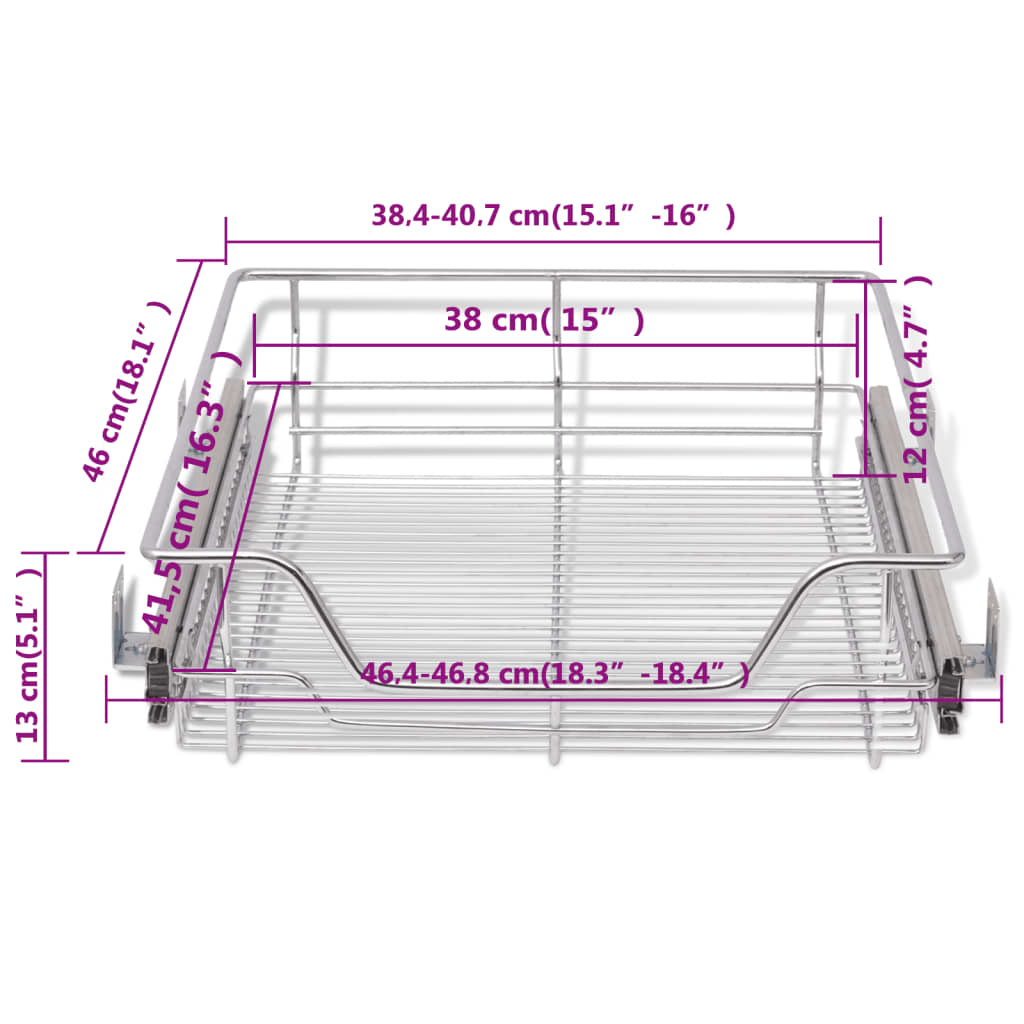 vidaXL Pull-Out Wire Baskets 2 pcs Silver 500 mm