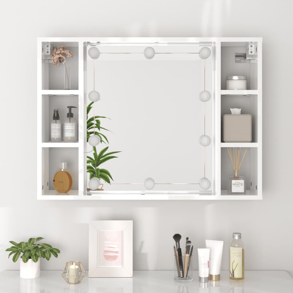 vidaXL Mirror Cabinet with LED High Gloss White 76x15x55 cm