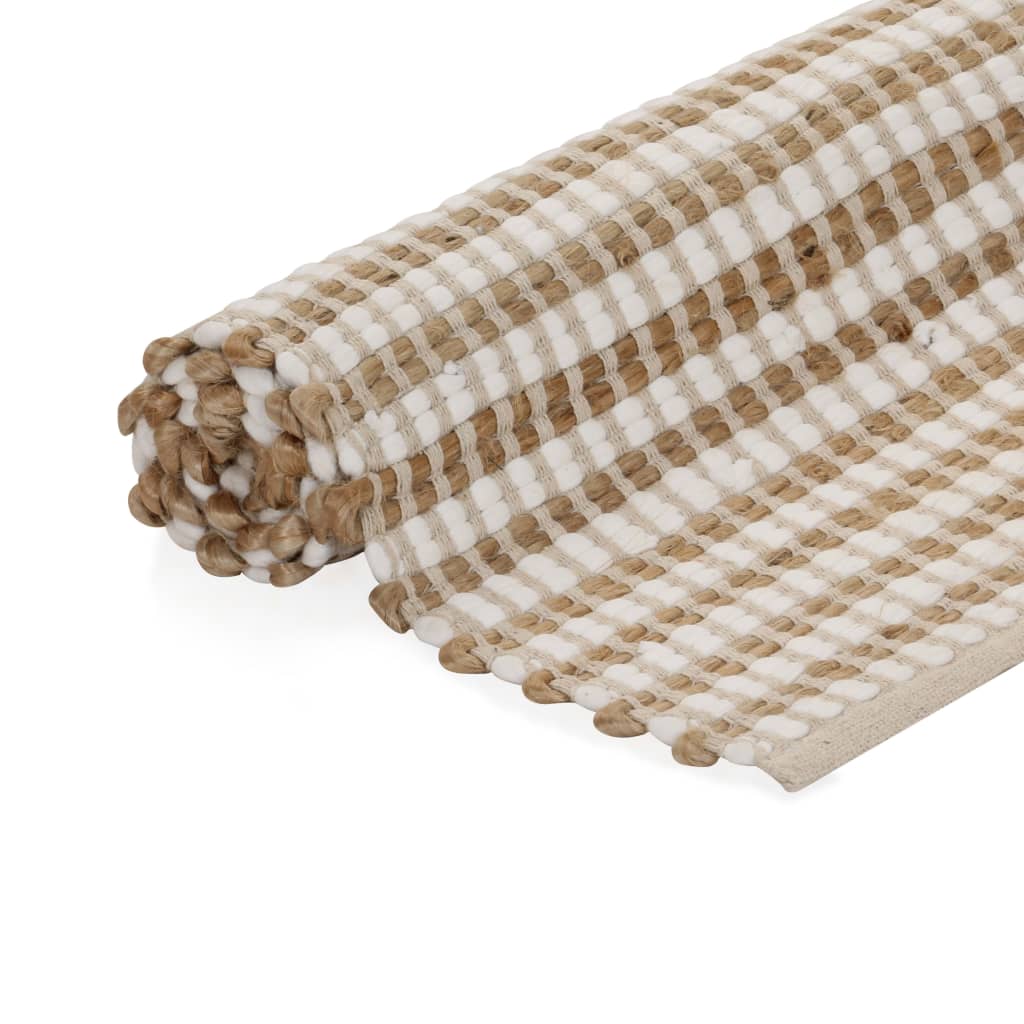vidaXL Hand-Woven Jute Area Rug Fabric 120x180 cm Natural and White