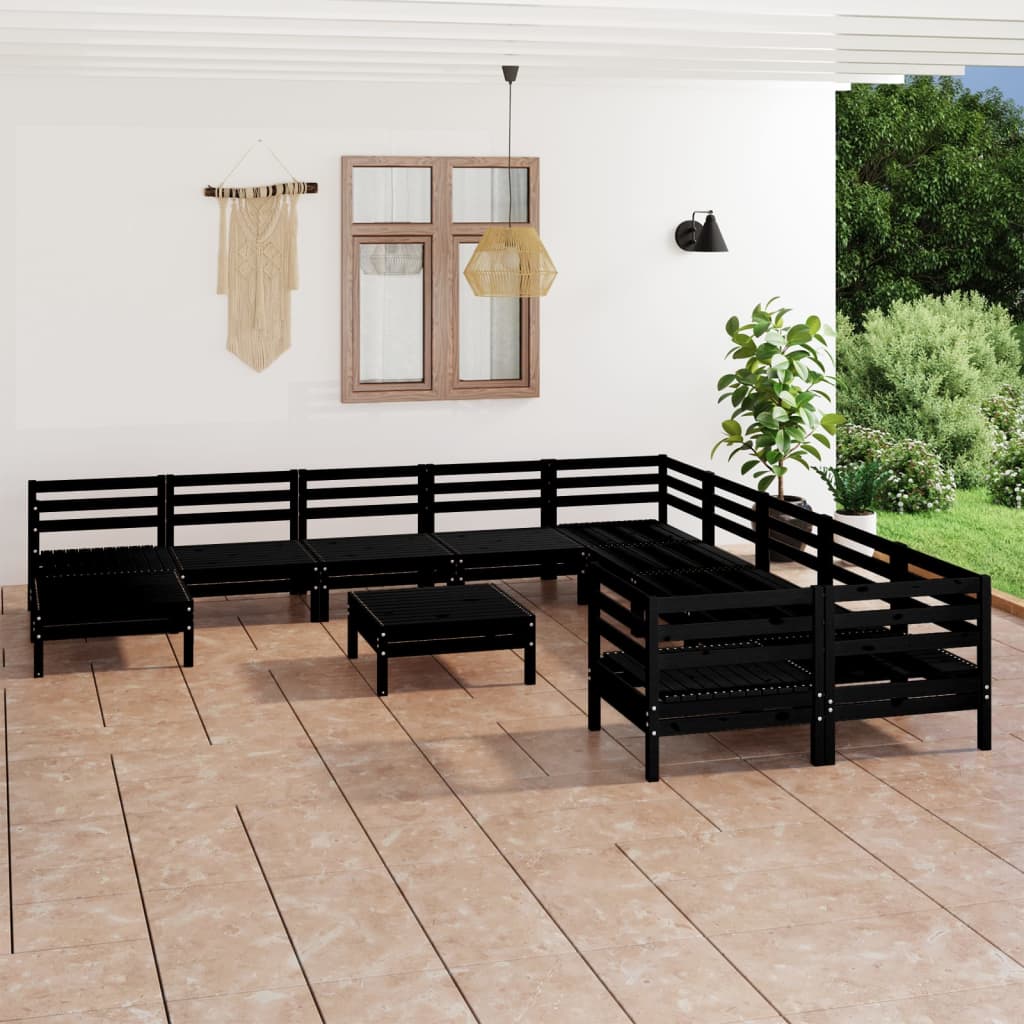 vidaXL 12 Piece Garden Lounge Set Black Solid Pinewood