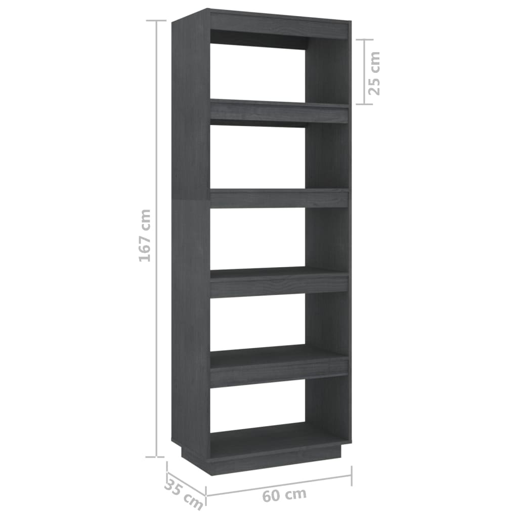 vidaXL Book Cabinet/Room Divider Grey 60x35x167 cm Solid Pinewood