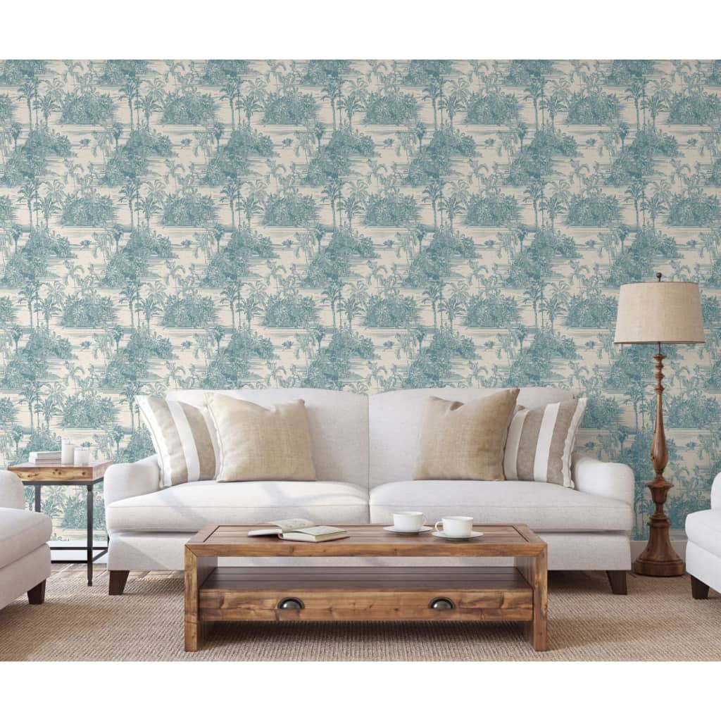 DUTCH WALLCOVERINGS Wallpaper Tropical Beige and Light Blue