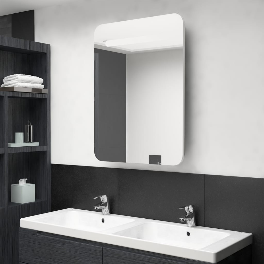 vidaXL LED Bathroom Mirror Cabinet White and Oak 60x11x80 cm