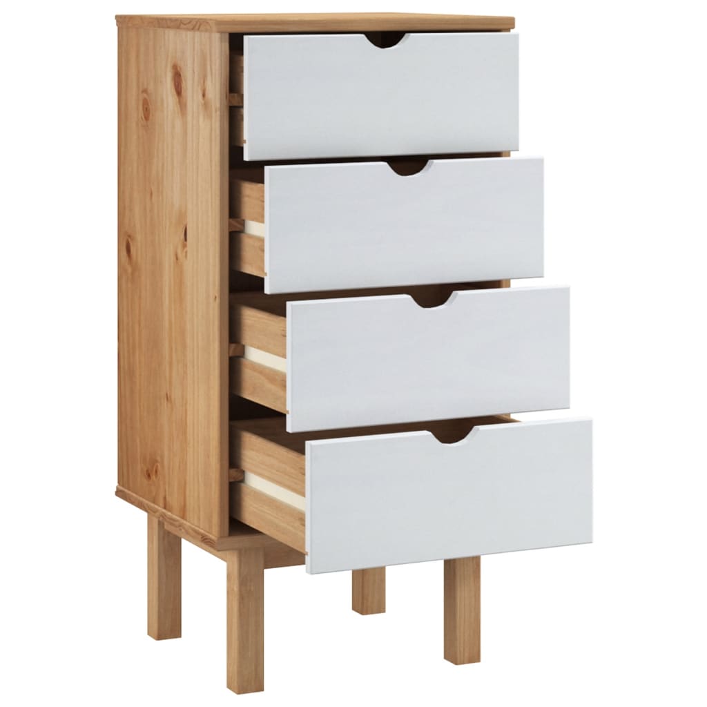 vidaXL Drawer Cabinet OTTA Brown&White 45x39x90cm Solid Wood Pine