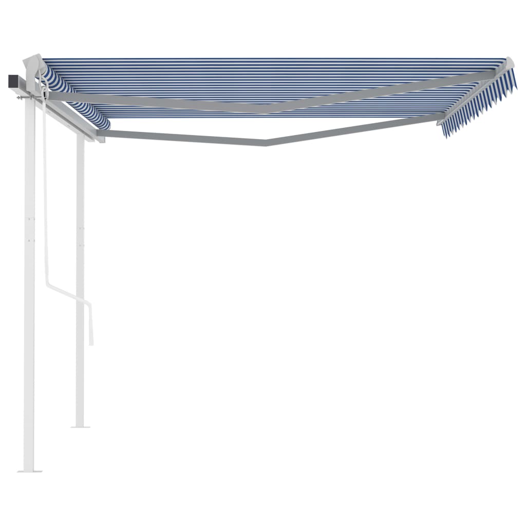 vidaXL Automatic Retractable Awning with Posts 4.5x3 m Blue&White