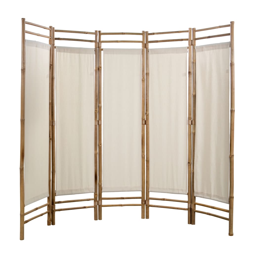 vidaXL Folding 5-Panel Room Divider Bamboo and Canvas 200 cm