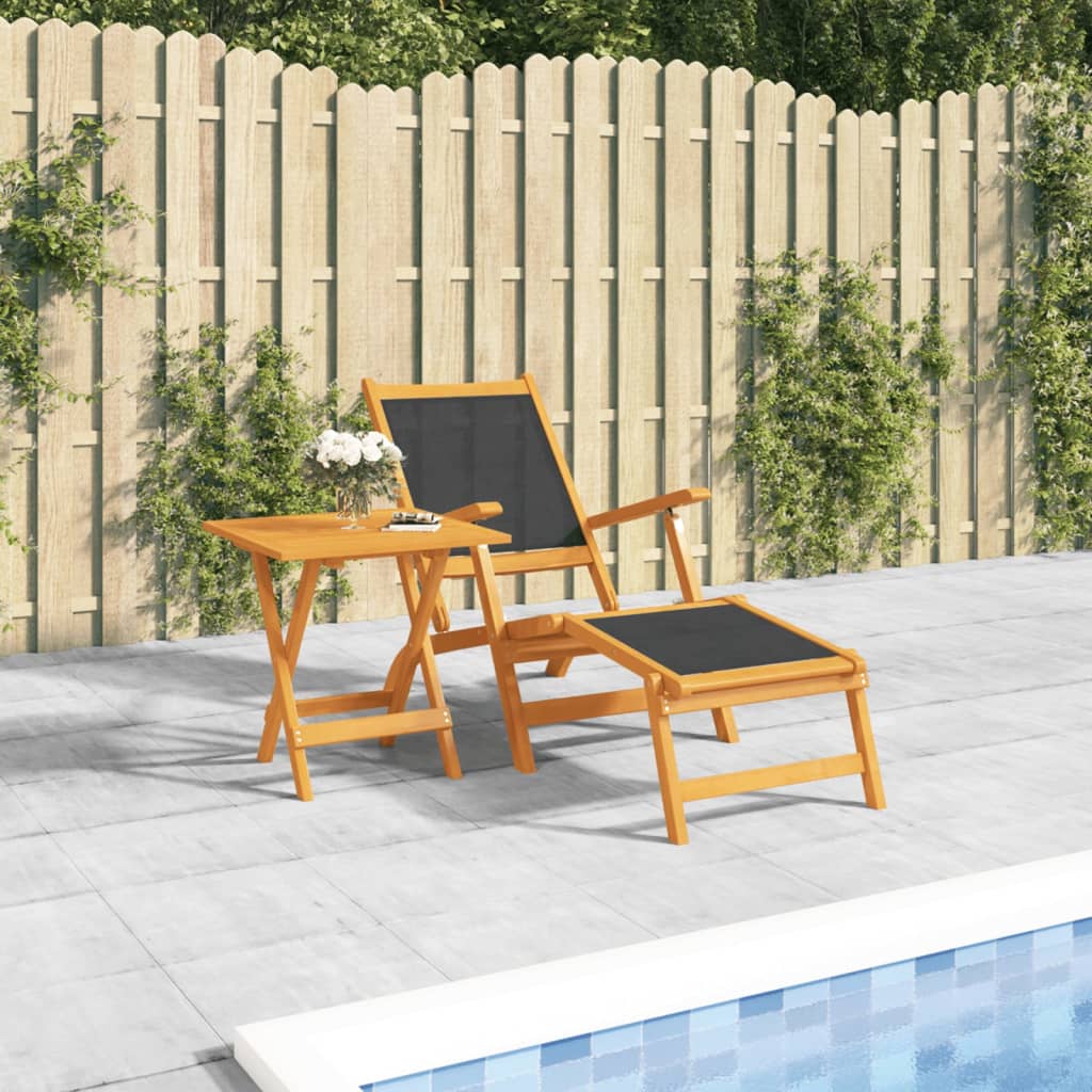 vidaXL Outdoor Deck Chair with Table Solid Wood Acacia and Textilene