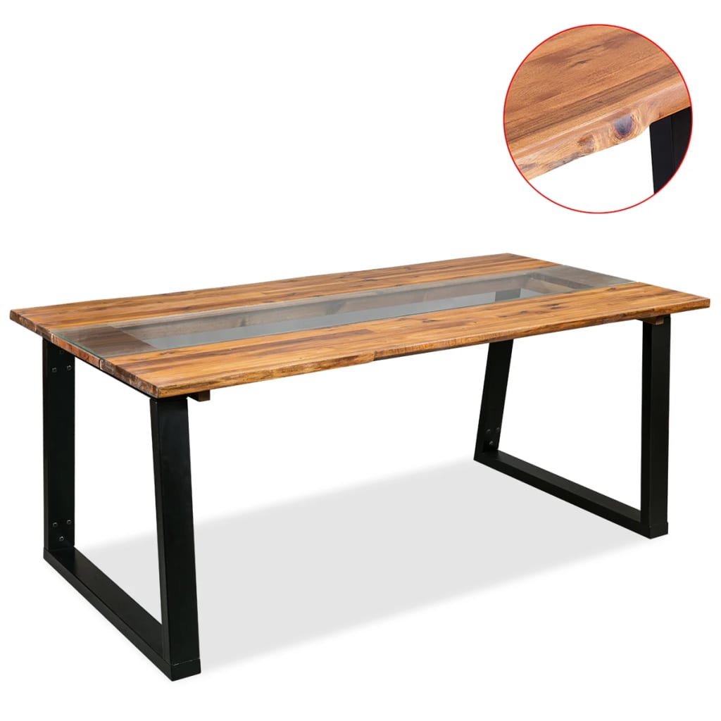 vidaXL Dining Table Solid Acacia Wood and Glass 180x90x75 cm