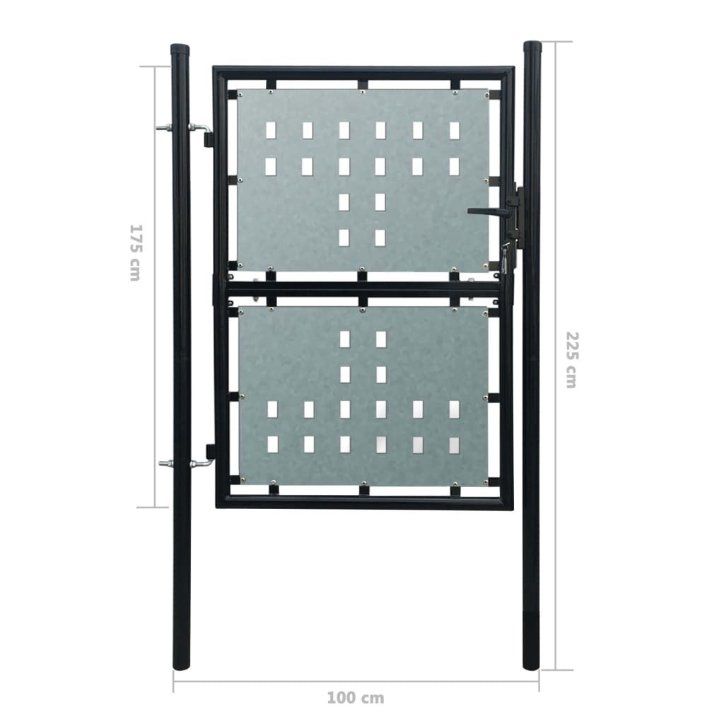 vidaXL Black Single Door Fence Gate 100 x 225 cm