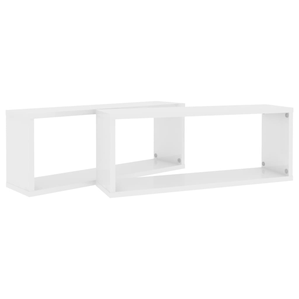 vidaXL Wall Cube Shelf 2 pcs High Gloss White 60x15x23 cm Engineered Wood