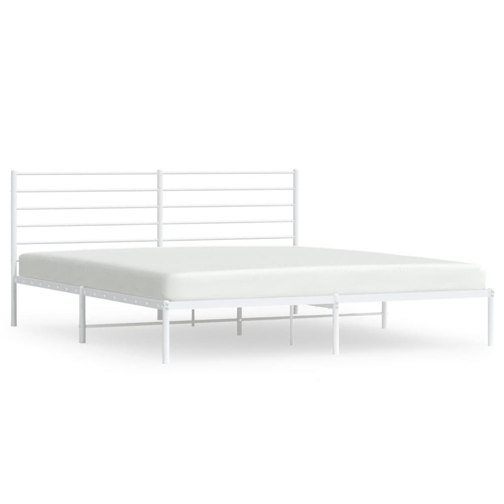 vidaXL Metal Bed Frame with Headboard White 200x200 cm