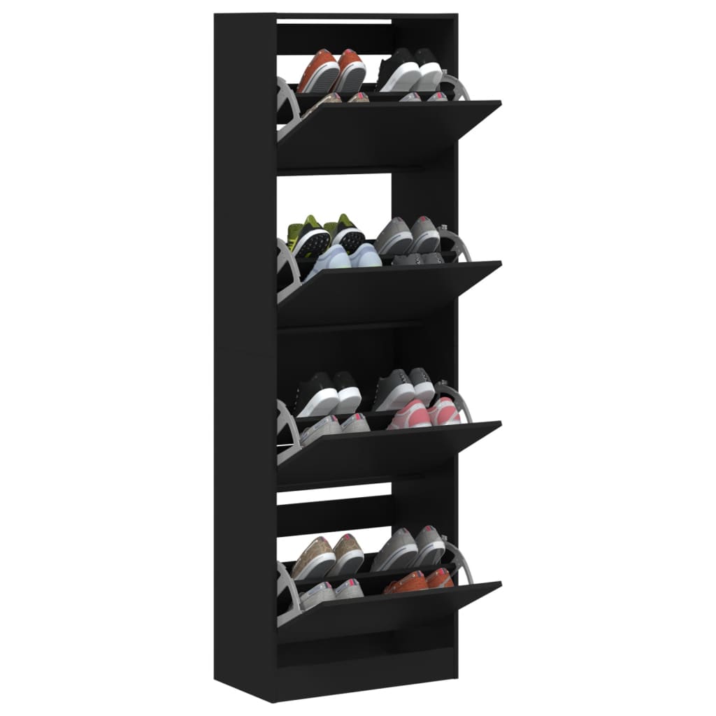 vidaXL Shoe Cabinet with 4 Flip-Drawers Black 60x34x187.5 cm