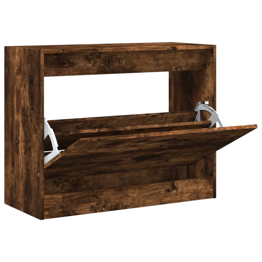 vidaXL Shoe Cabinet Smoked Oak 80x34x63 cm Engineered Wood