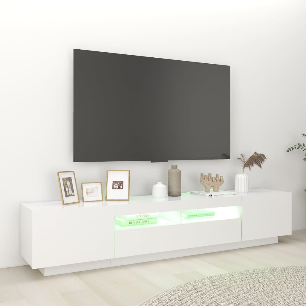 vidaXL TV Cabinet with LED Lights White 200x35x40 cm