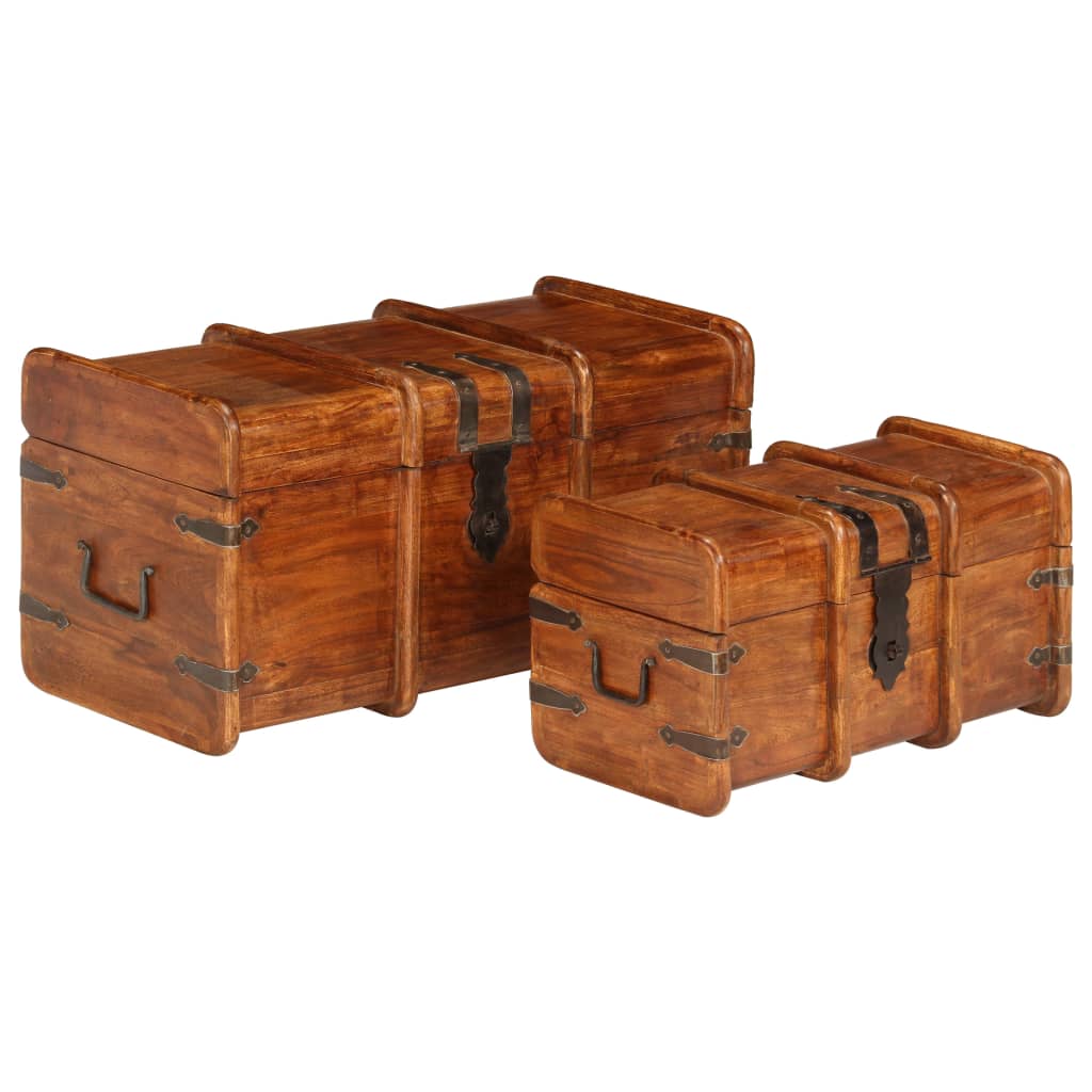 vidaXL Treasure Chest Set 2 Pieces Solid Acacia Wood Sheesham Finish