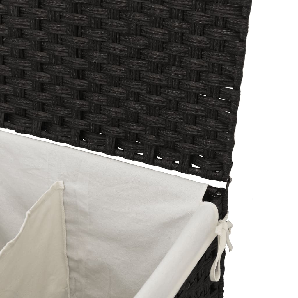 vidaXL Laundry Basket with 2 Sections Black 53x35x57 cm Poly Rattan