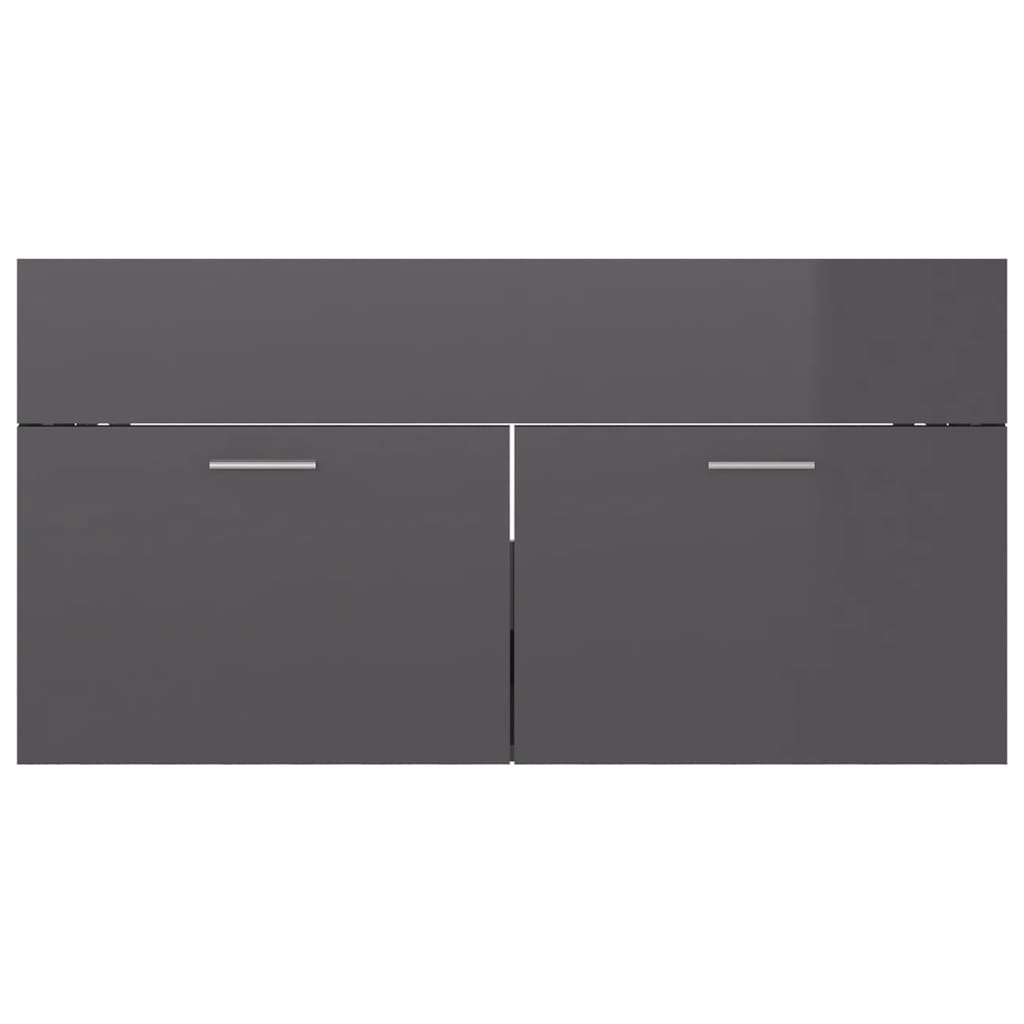 vidaXL Sink Cabinet with Built-in Basin High Gloss Grey Engineered Wood