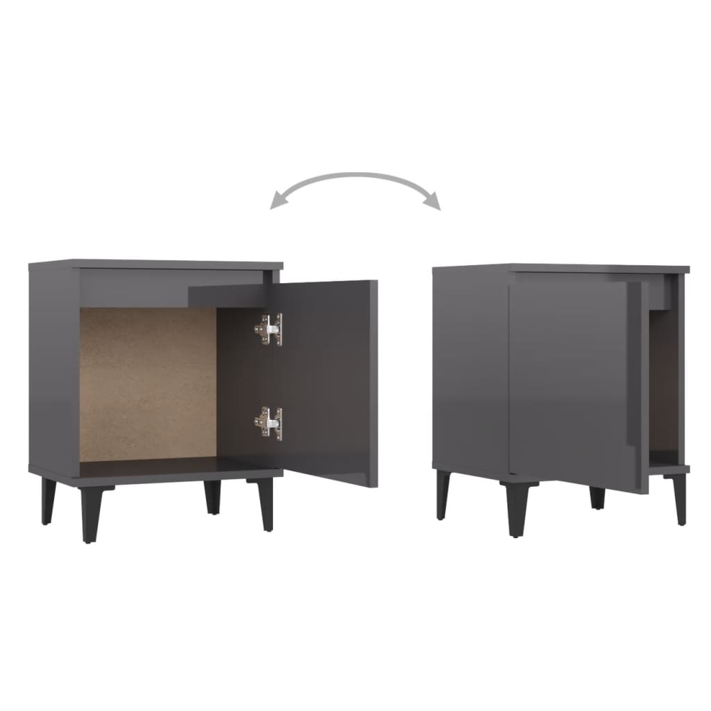 vidaXL Bed Cabinet with Metal Legs High Gloss Grey 40x30x50 cm