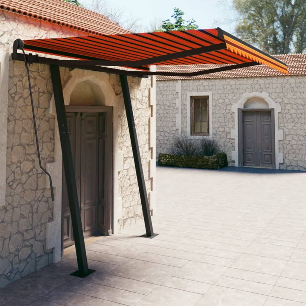 vidaXL Automatic Retractable Awning with Posts 3x2.5 m Orange & Brown