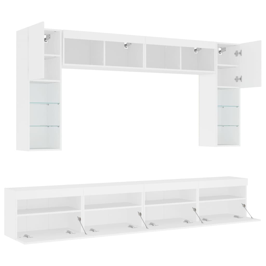 vidaXL 8 Piece TV Wall Cabinet Set with LED Lights White