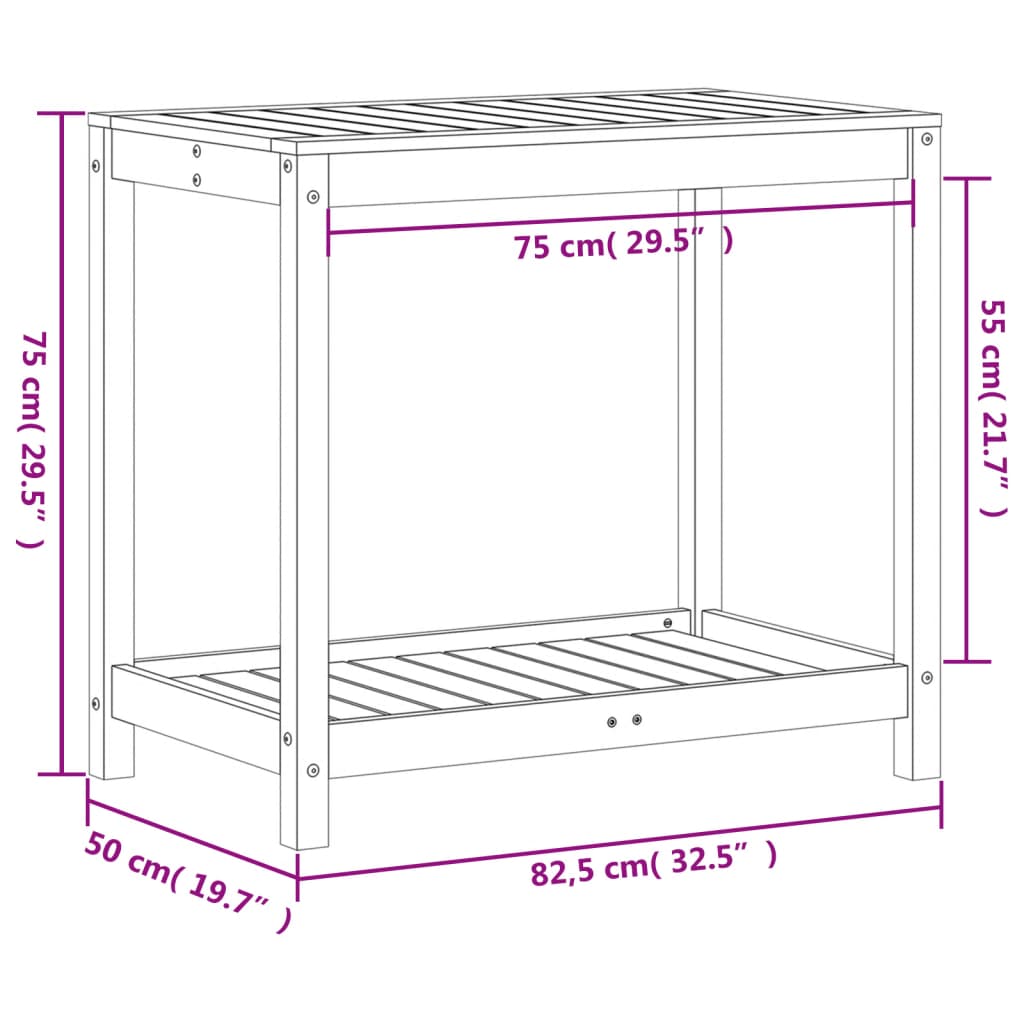 vidaXL Potting Table with Shelf 82.5x50x75 cm Solid Wood Pine