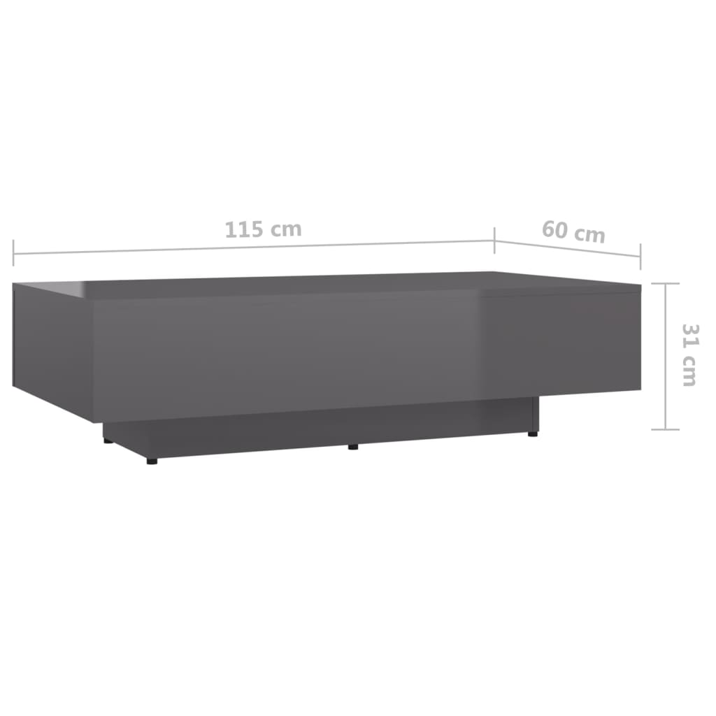 vidaXL Coffee Table High Gloss Grey 115x60x31 cm Engineered Wood