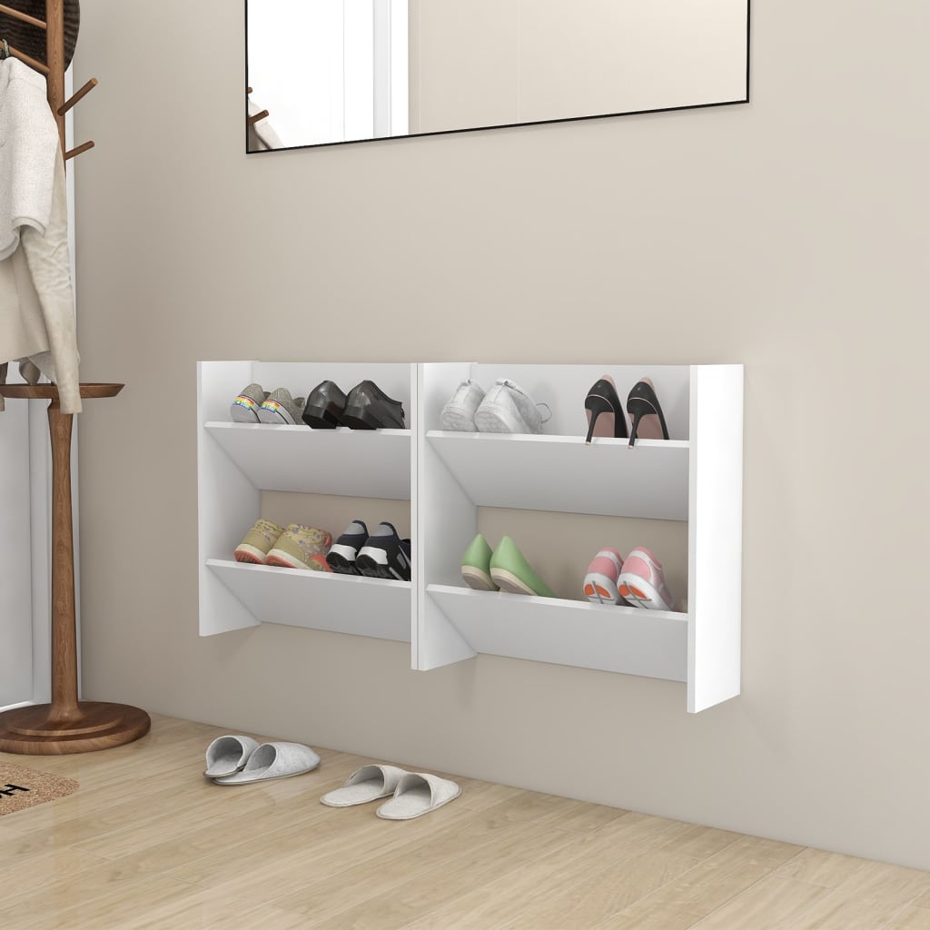 vidaXL Wall Shoe Cabinets 2 pcs White 60x18x60 cm Engineered Wood