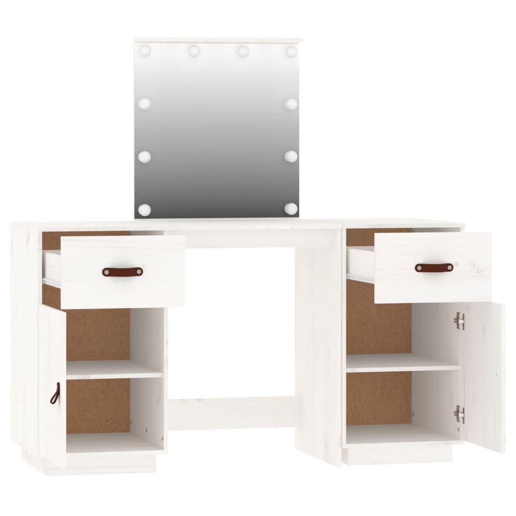 vidaXL Dressing Table Set with LED White Solid Wood Pine
