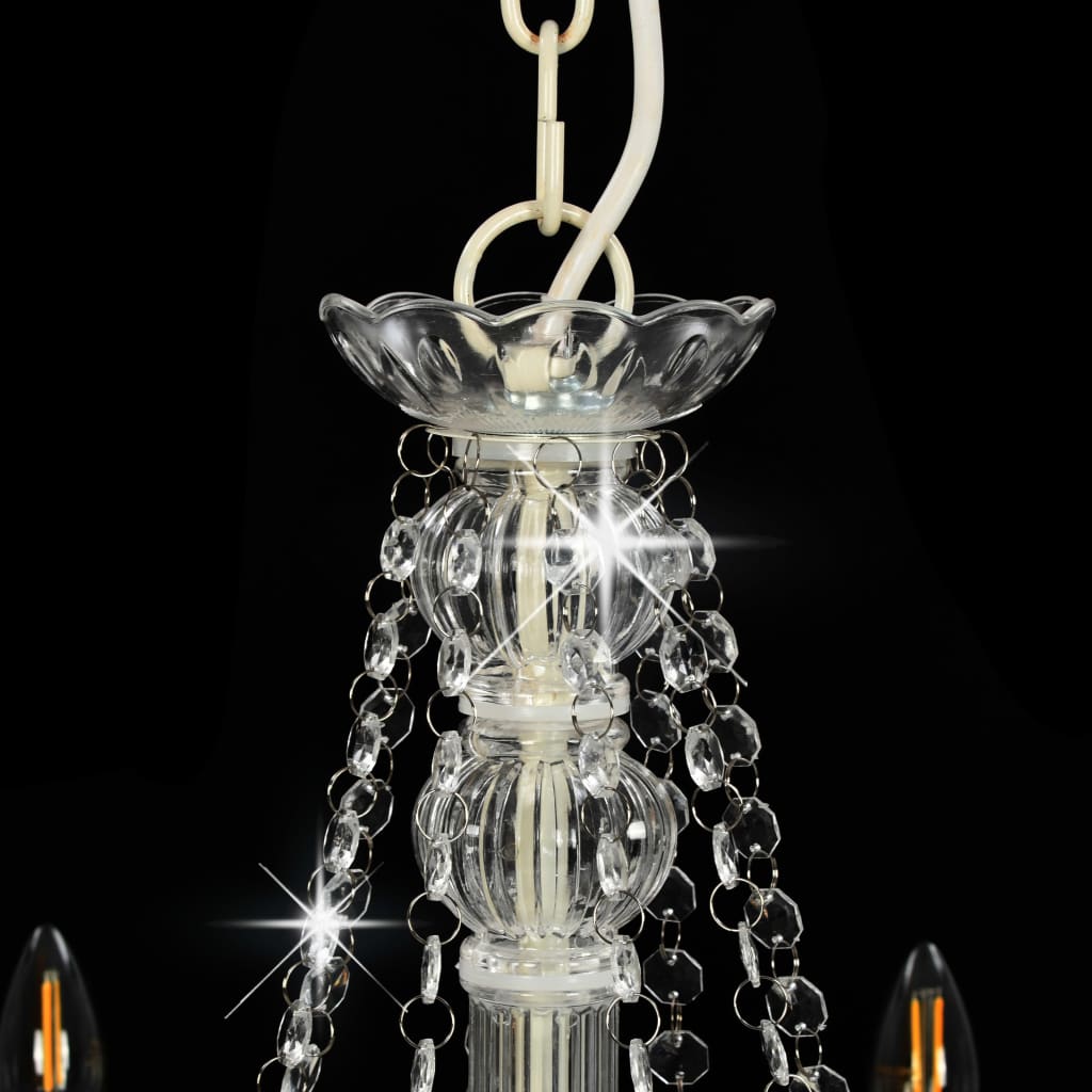 vidaXL Chandelier with Beads White 8 x E14 Bulbs