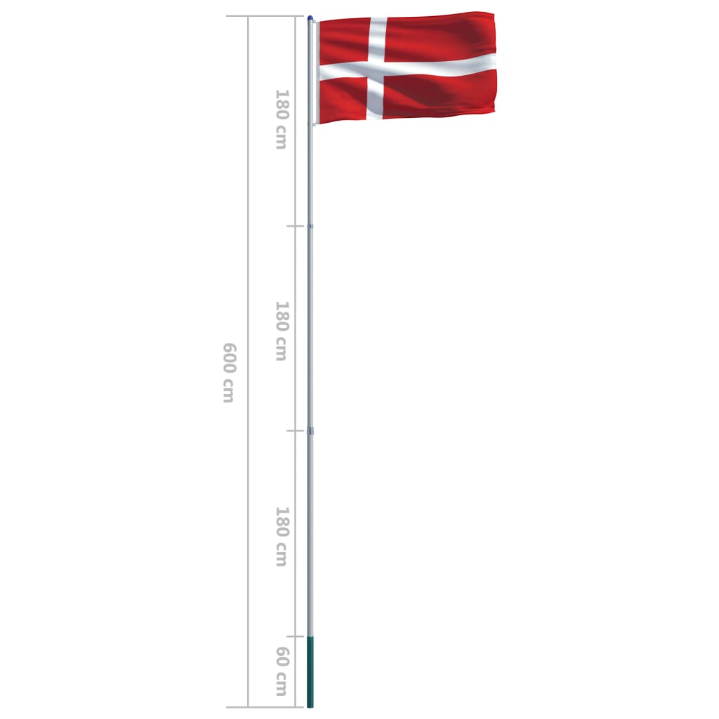 vidaXL Denmark Flag and Pole Aluminium 6 m