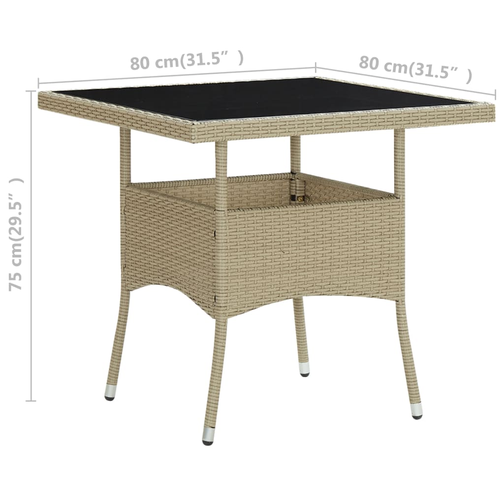 vidaXL Outdoor Dining Table Beige Poly Rattan and Glass