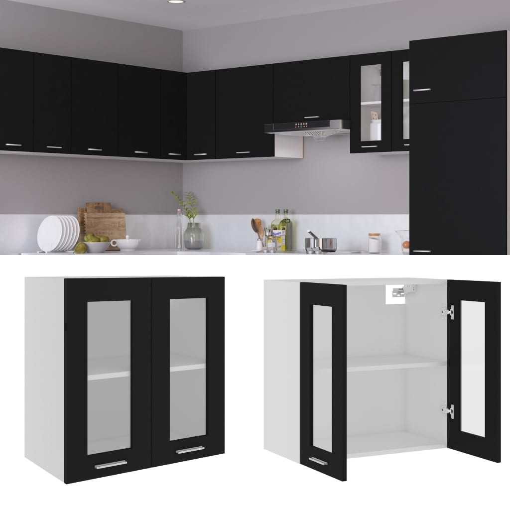 vidaXL Hanging Glass Cabinet Black 60x31x60 cm Engineered Wood