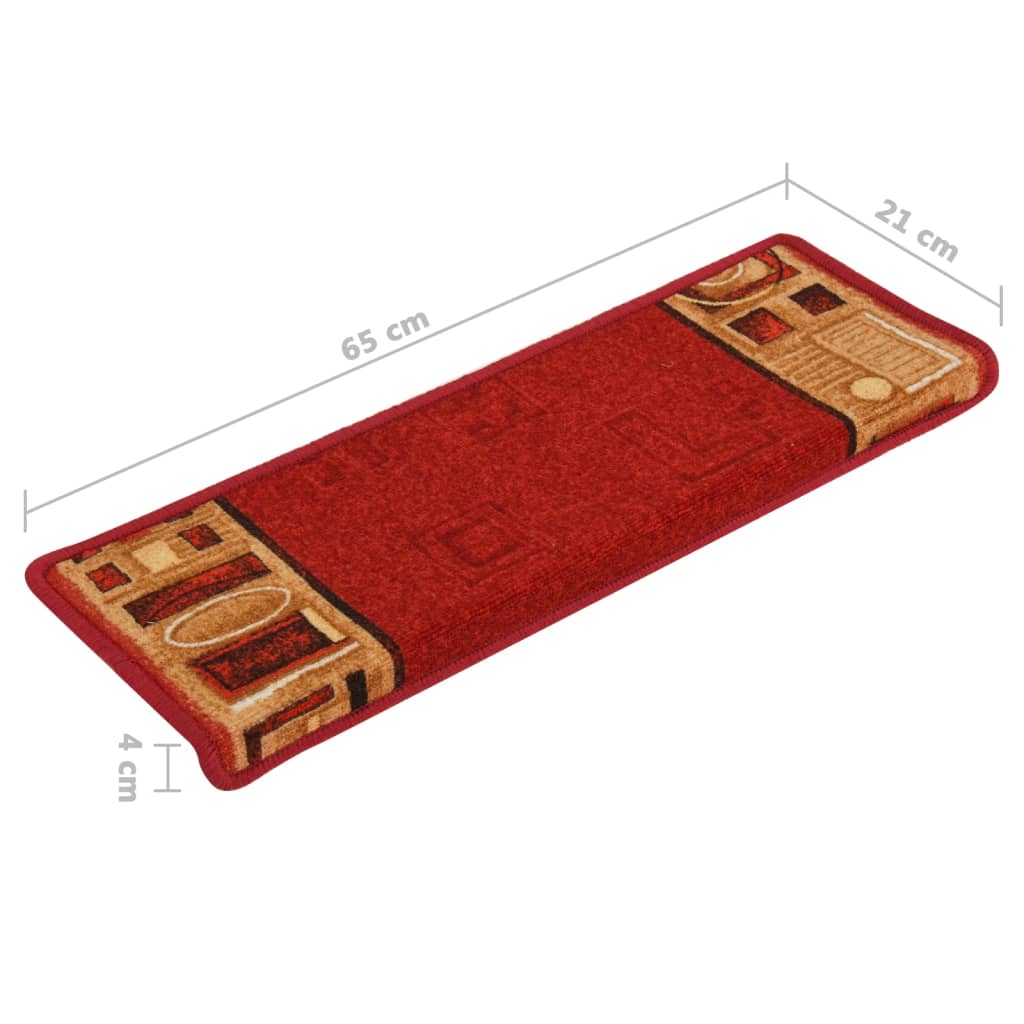 vidaXL Stair Mats Self-adhesive 15 pcs 65x21x4 cm Red
