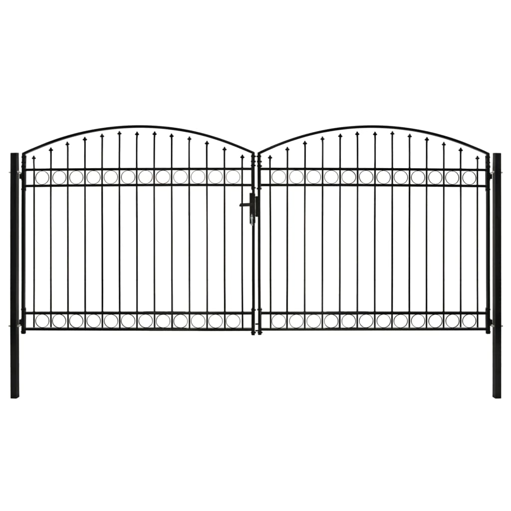 vidaXL Fence Gate Double Door with Arched Top Steel 400x200 cm Black