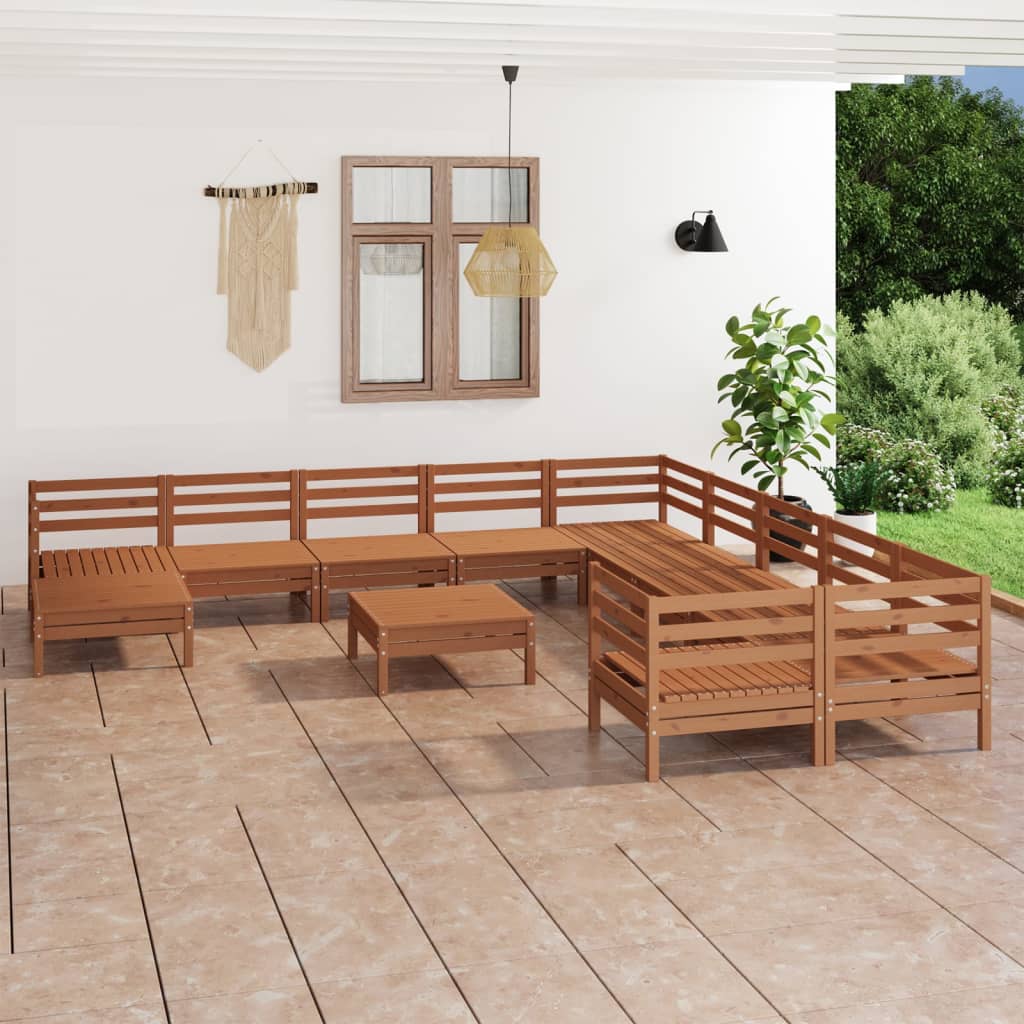 vidaXL 12 Piece Garden Lounge Set Honey Brown Solid Wood Pine