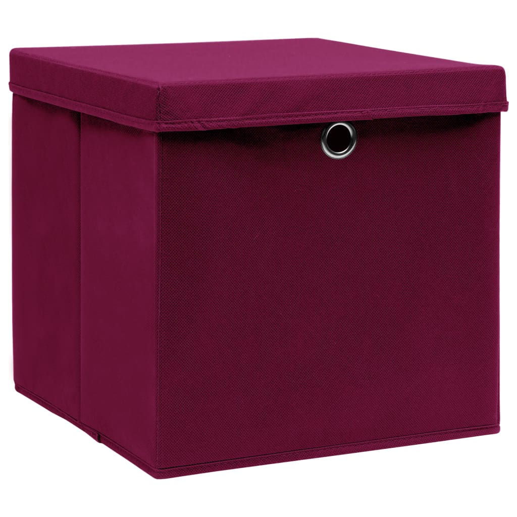 vidaXL Storage Boxes with Lids 4 pcs Dark Red 32x32x32 cm Fabric