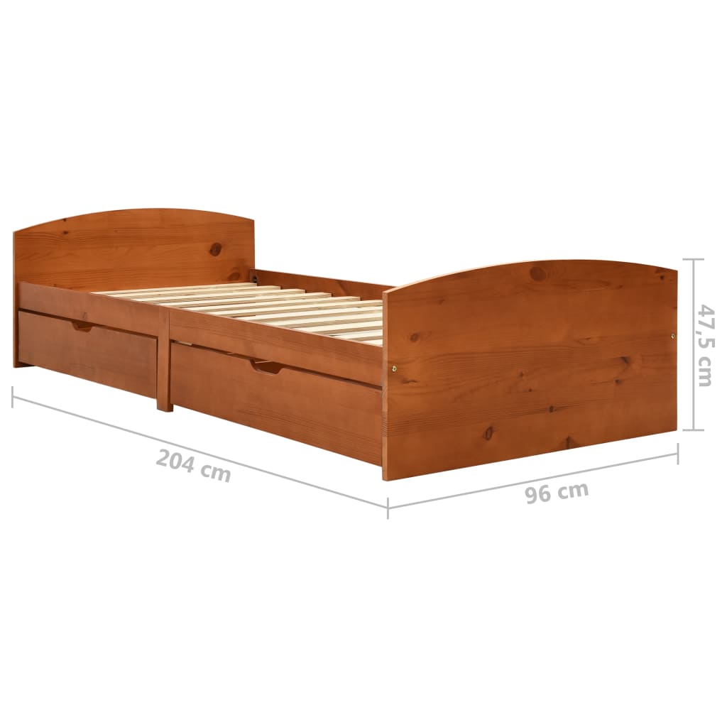 vidaXL Bed Frame with 2 Drawers Honey Brown Solid Pine Wood 90x200 cm