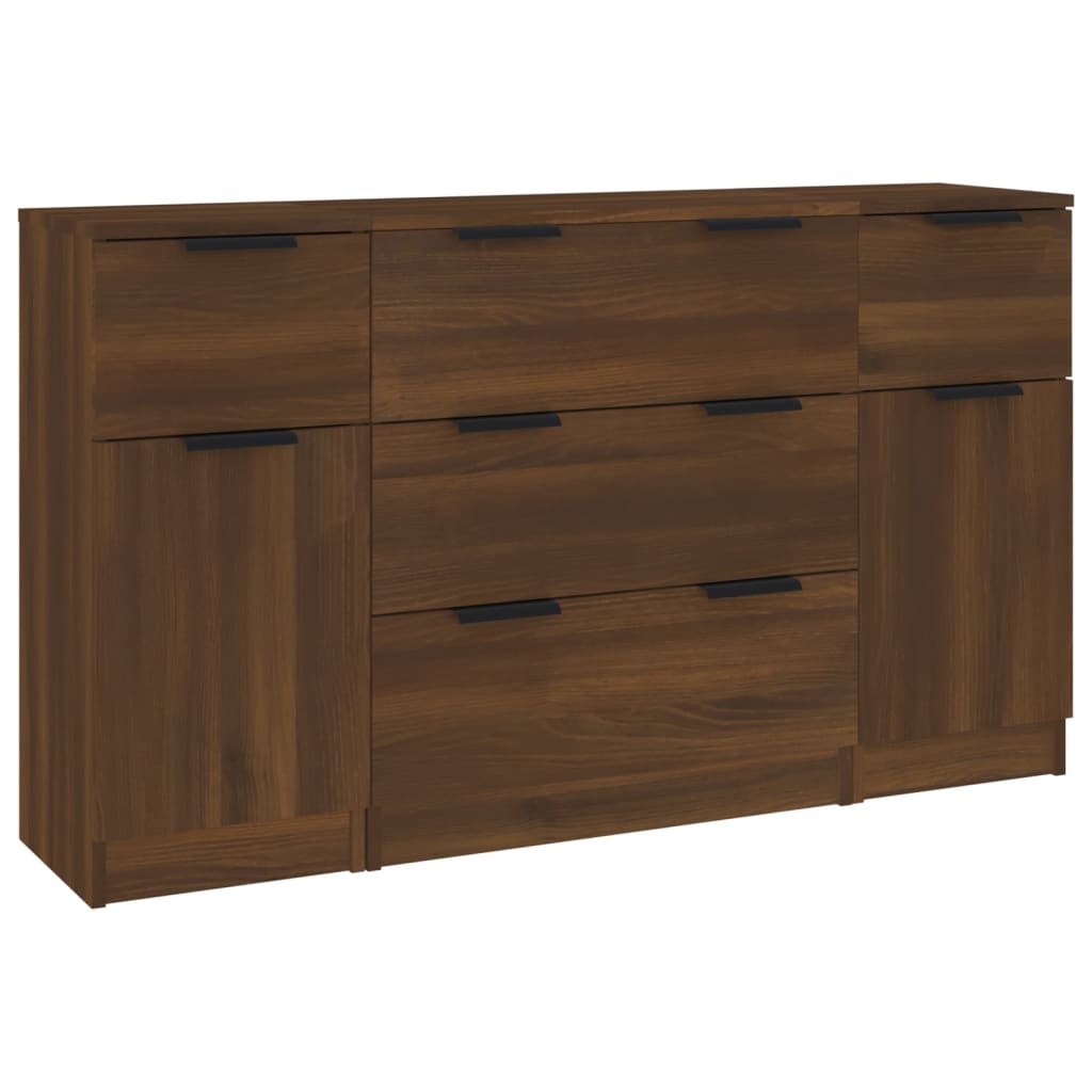 vidaXL 3 Piece Sideboard Set Brown Oak Engineered Wood