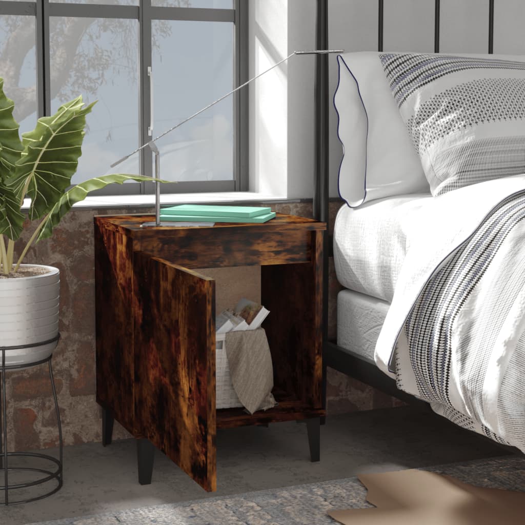 vidaXL Bed Cabinets with Metal Legs 2 pcs Smoked Oak 40x30x50 cm