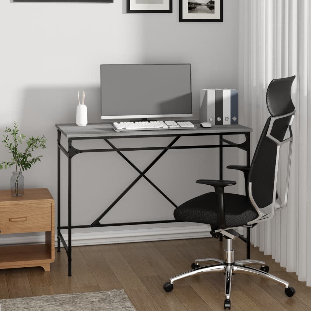 vidaXL Desk Grey Sonoma 100x50x75 cm Engineered Wood and Iron