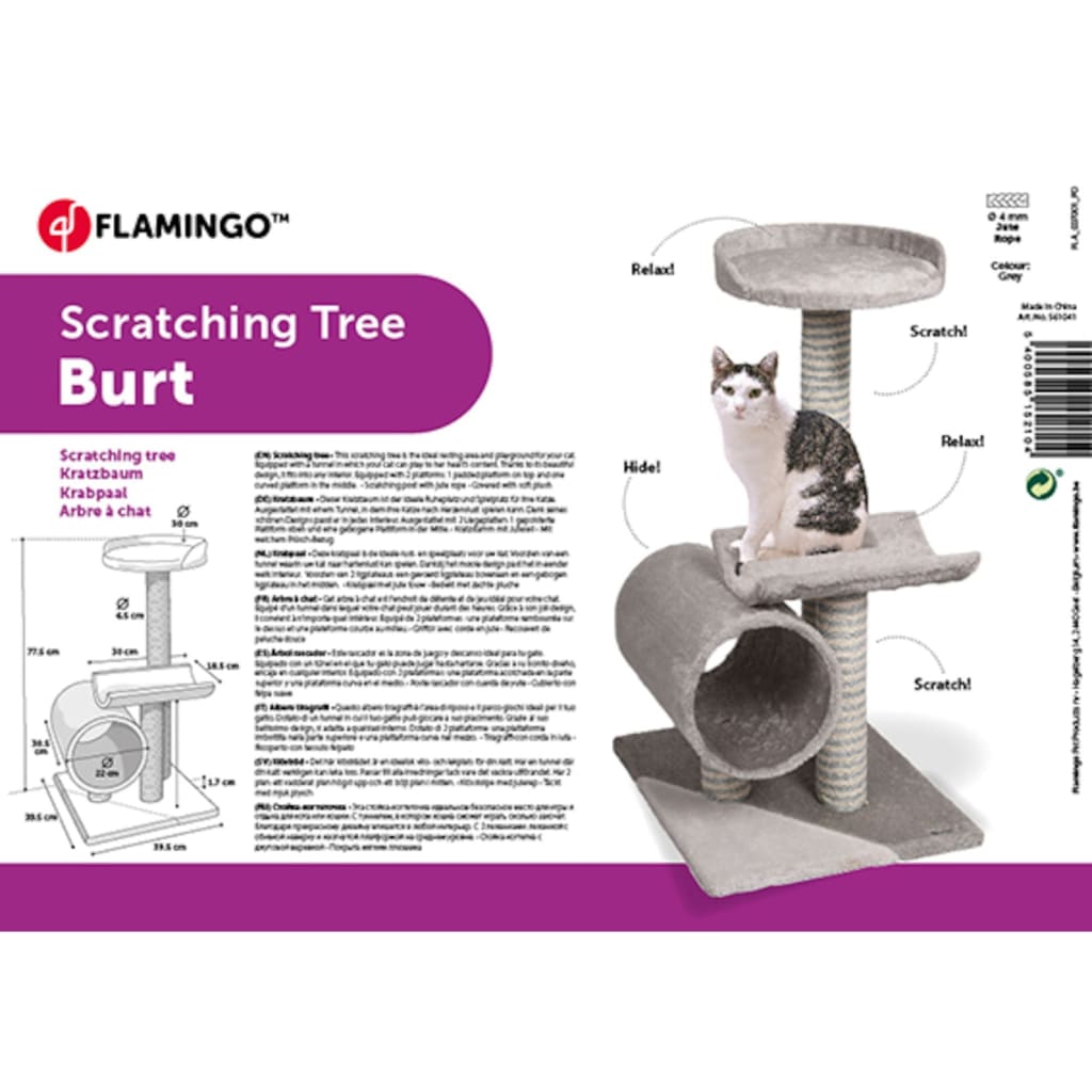 FLAMINGO Cat Scratching Tree Burt 40x40x77 cm Grey
