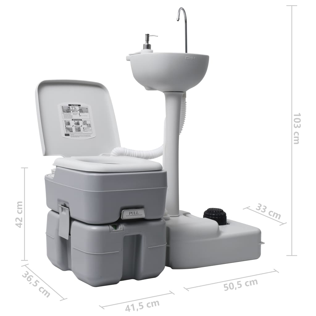 vidaXL Portable Camping Toilet and Handwash Stand Set Grey