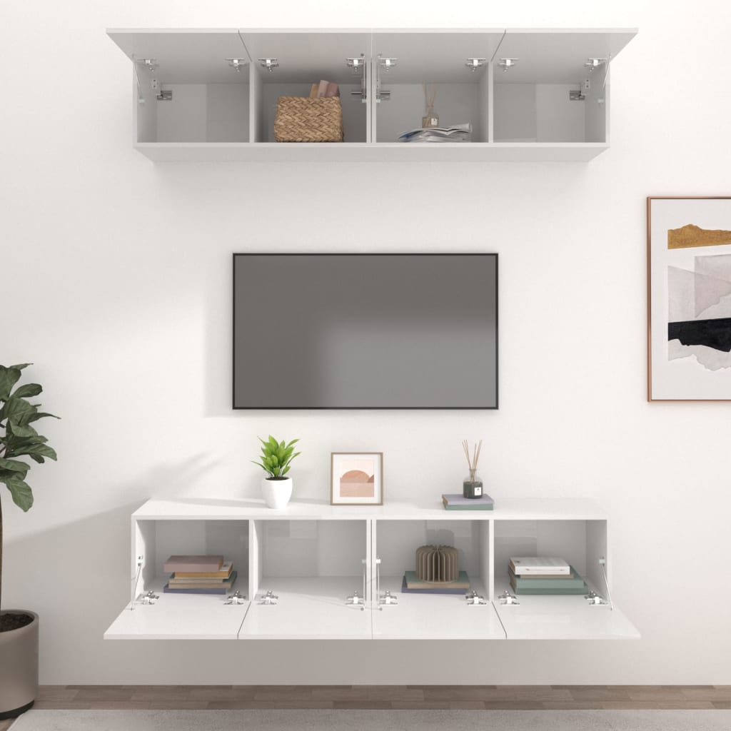vidaXL TV Cabinets 4 pcs High Gloss White 80x30x30 cm Engineered Wood
