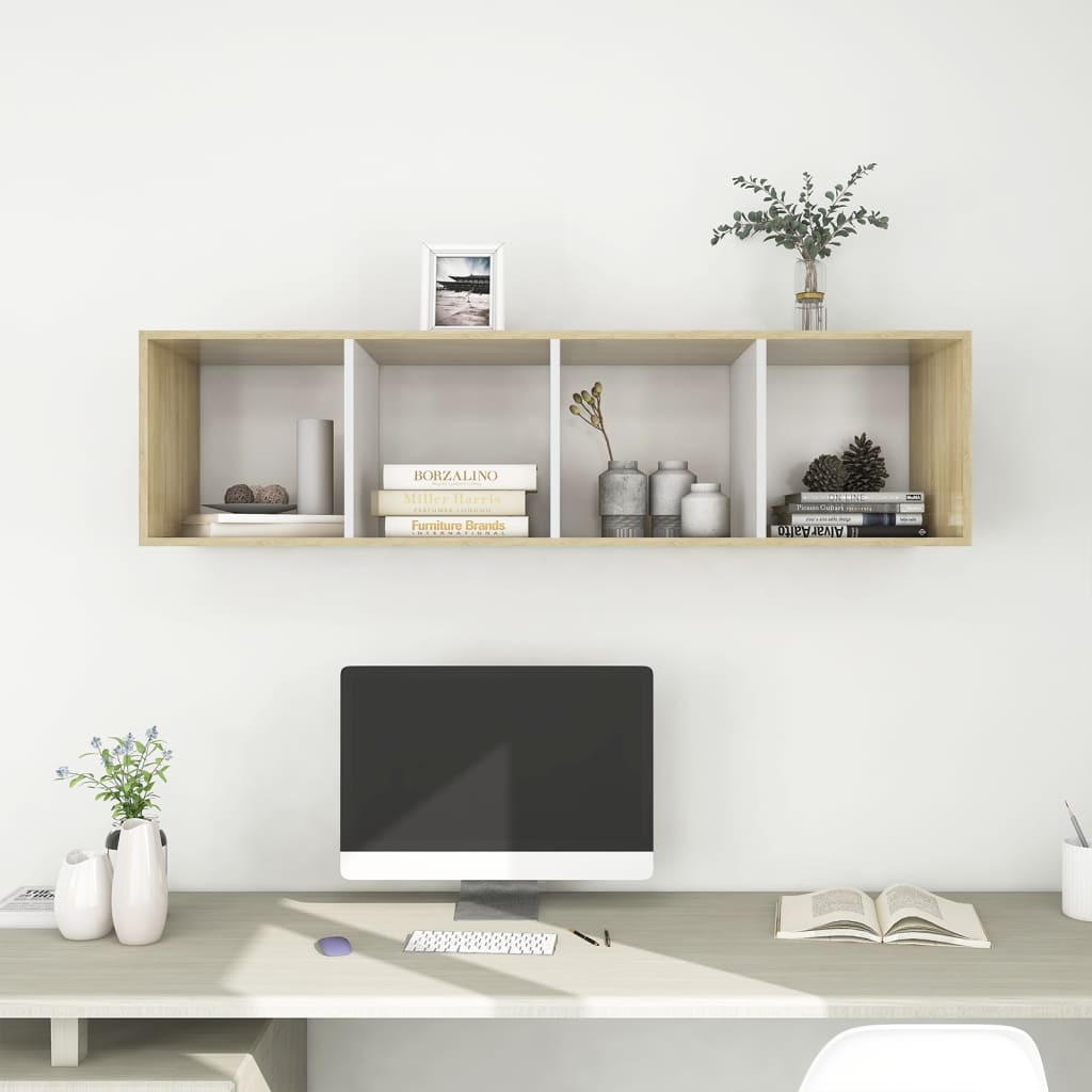 vidaXL Wall-mounted TV Cabinet Sonoma Oak and White 37x37x142.5 cm Chipboard