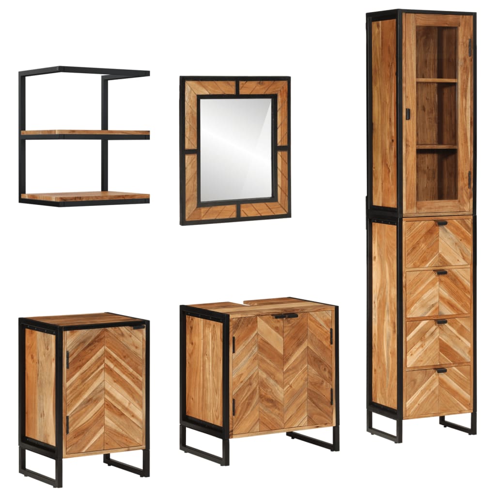 vidaXL 5 Piece Bathroom Furniture Set Iron and Solid Wood Acacia